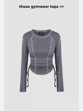 Grey Long-Sleeve Ruched Gym Top